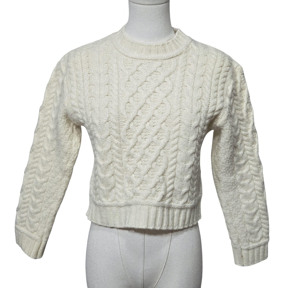 Aran Sweater Market Sweater Womens XS/S White Merino Wool‎ Cable Knit Chunky